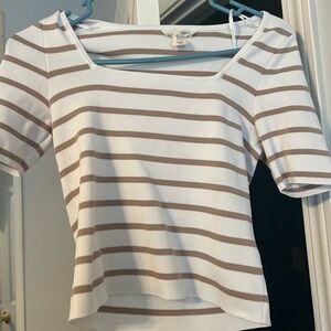 Striped White and Brown Women's Top